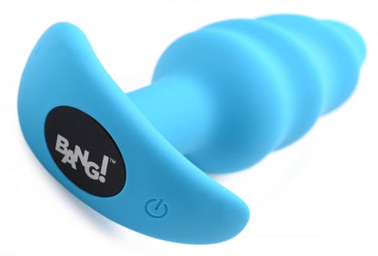 BANG! 21X VIBRATING SILICONE SWIRL BUTT PLUG W/ REMOTE BLUE