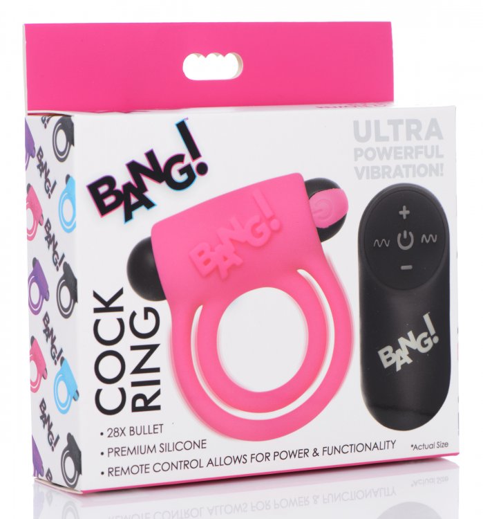 BANG! SILICONE COCK RING & BULLET W/ REMOTE PINK