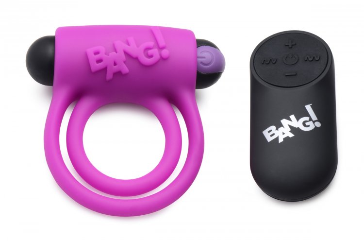 BANG! SILICONE COCK RING & BULLET W/ REMOTE PURPLE