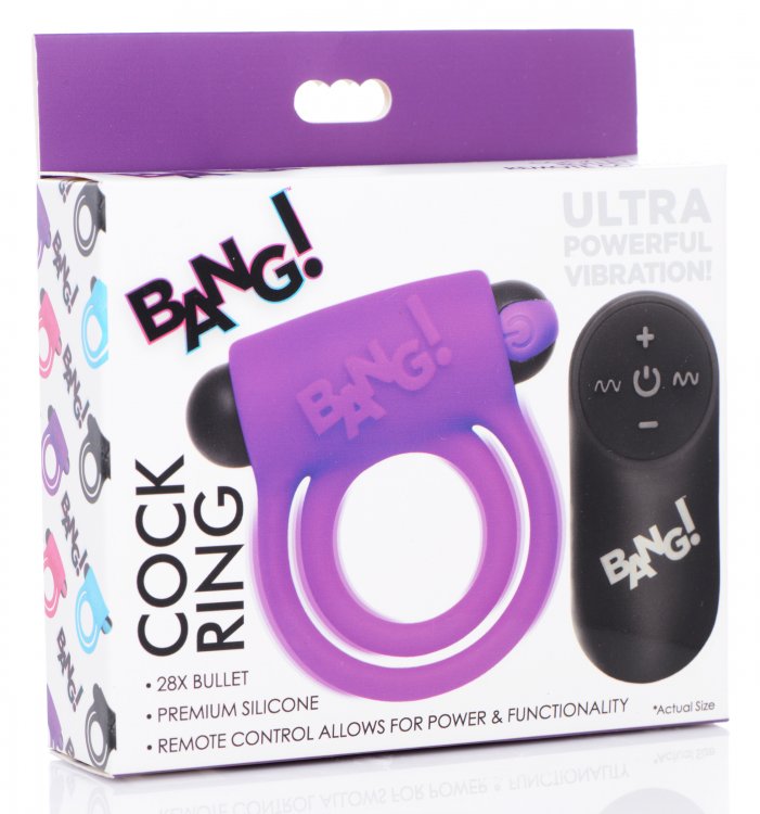 BANG! SILICONE COCK RING & BULLET W/ REMOTE PURPLE