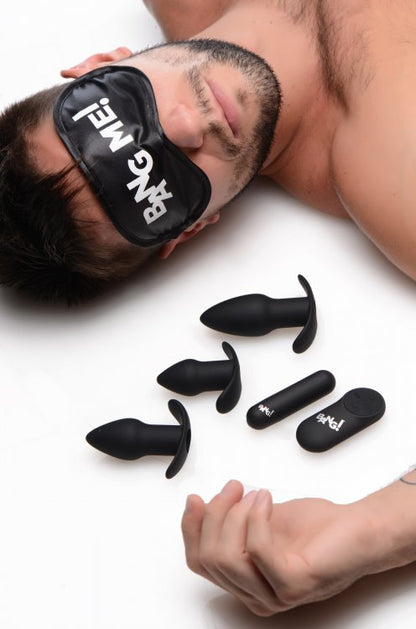 BANG! BACKDOOR ADVENTURE 3PC BUTT PLUG BULLET & BLINDFOLD KIT BLACK