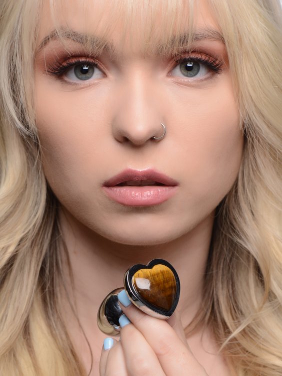 (D) BOOTY SPARKS GEMSTONES MED HEART ANAL PLUG TIGER EYE