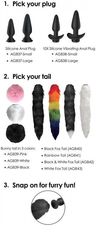 TAILZ SNAP ON SILICONE ANAL PLUG & 3 INTERCHANGEABLE TAILS