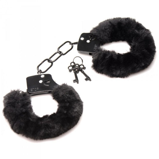 MASTER SERIES CUFFED IN FUR HANDCUFFS BLACK