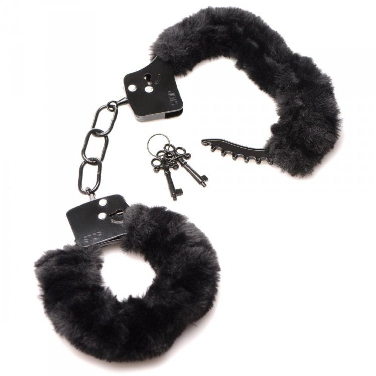 MASTER SERIES CUFFED IN FUR HANDCUFFS BLACK