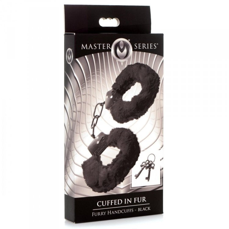 MASTER SERIES CUFFED IN FUR HANDCUFFS BLACK
