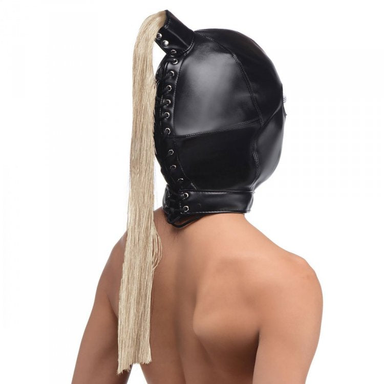 STRICT BLONDE PONYTAIL BONDAGE HOOD