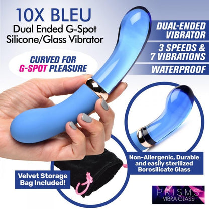 PRISMS VIBRA-GLASS 10X BLEU DUAL ENDED GLASS G SPOT VIBE