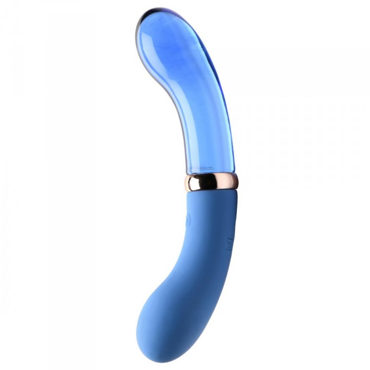 PRISMS VIBRA-GLASS 10X BLEU DUAL ENDED GLASS G SPOT VIBE