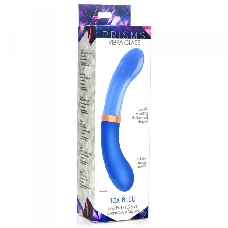 PRISMS VIBRA-GLASS 10X BLEU DUAL ENDED GLASS G SPOT VIBE