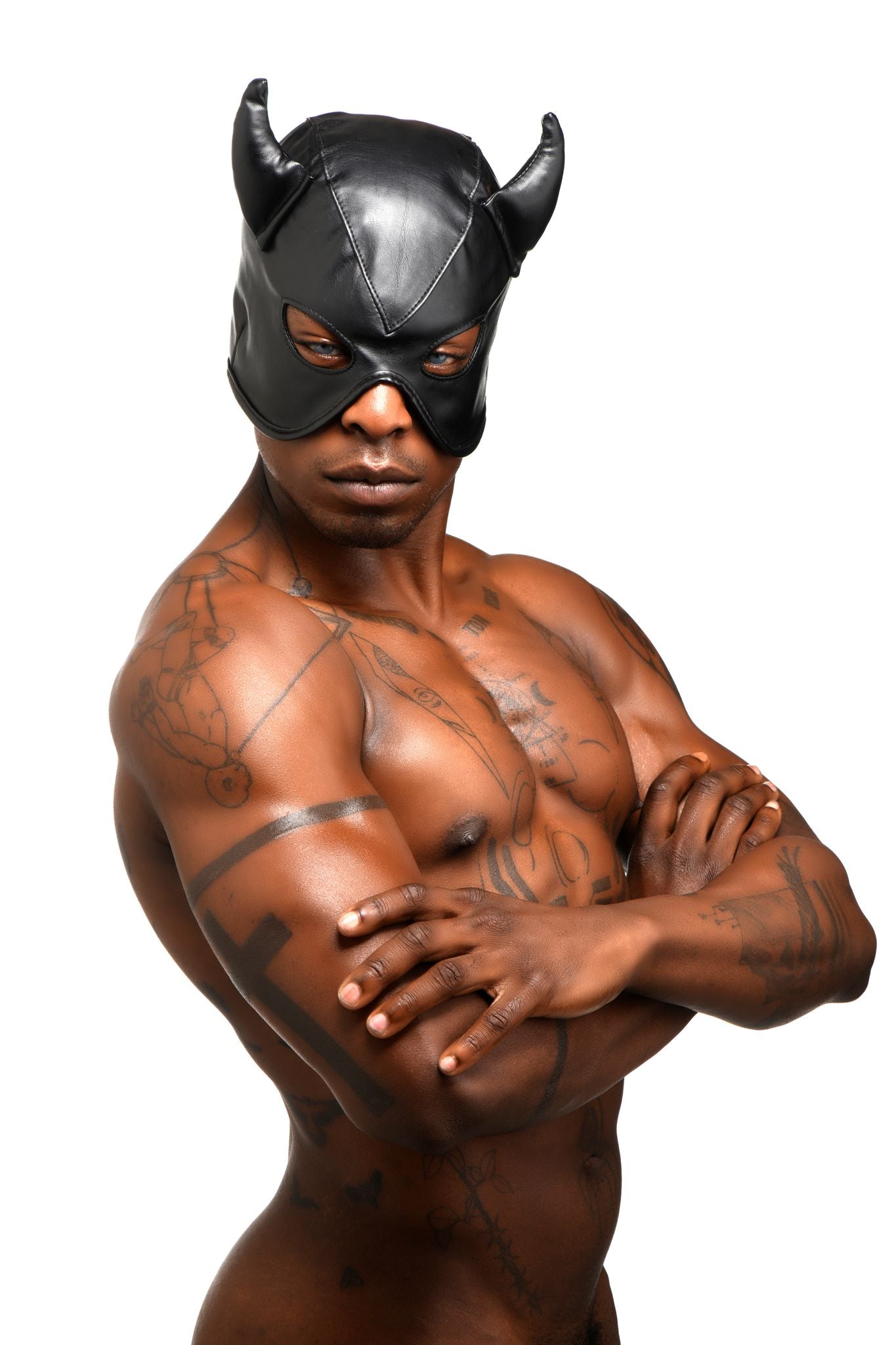 MASTER SERIES DUNGEON DEMON BONDAGE HOOD W/ HORNS