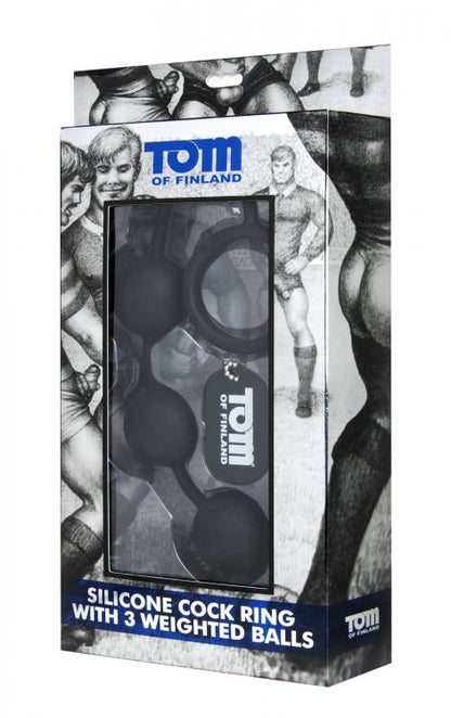 TOM OF FINLAND SILICONE COCK RING W/3 WEIGHTED BALLS