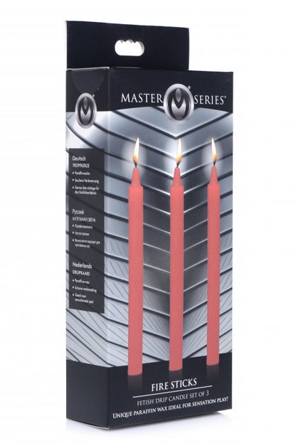 MASTER SERIES FIRE STICKS FETISH DRIP CANDLE SET OF 3 RED
